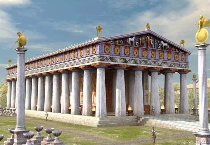 特别增强实景软件看到完整的3D彩色的公元前5世纪的卫城雕像、建筑和古代文物